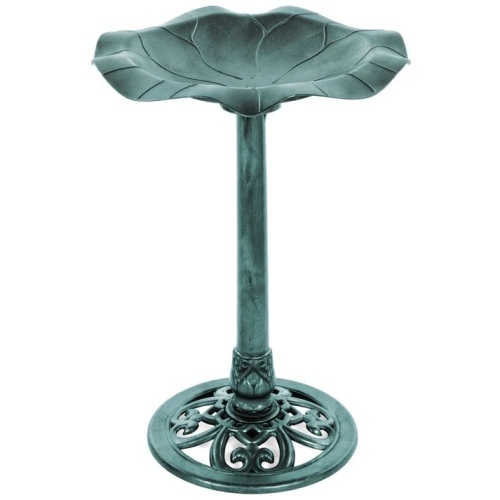 Lily Leaf Pedestal Bird Bath Decoration Accent w/ Floral Accents - Lot 9571