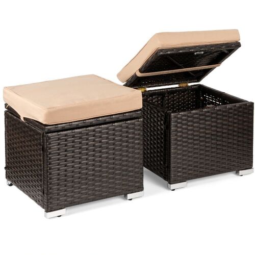 Set of 2 Wicker Ottomans, Multipurpose w/ Removable Cushions, Steel Frame  - Lot 236