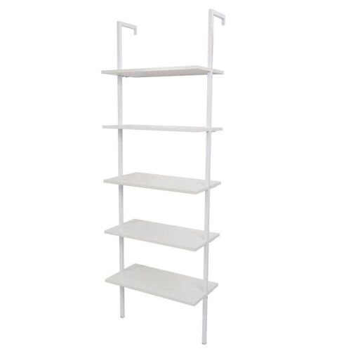 5-Shelf Industrial Wood Ladder Bookcase with Metal Frame,White  - Lot 239
