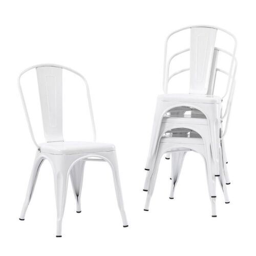 Set of 4 Industrial Metal Stackable Cafe Side Chairs - Missing Hardware  - Lot 247
