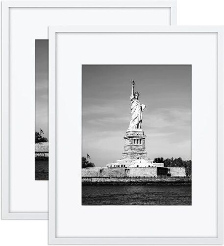 ENJOYBASICS 16x20 Picture Frame, Display Poster 11x14 with Mat or 16 x 20 Without Mat, Wall Gallery Photo Frames, White, 2 Pack  - Lot 348