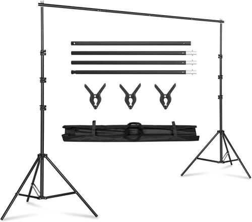 Kshioe 6.4x10FT Adjustable Photography Studio Background Support System Kit with Carrying Bag and 3 Clamps  - Lot 479