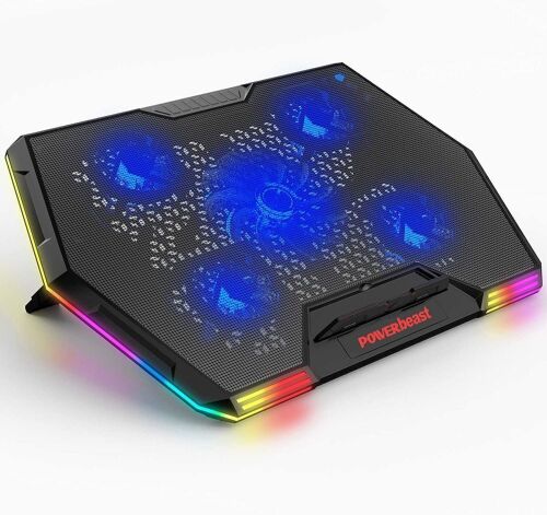 POWERbeast RGB Laptop Cooling Pad for 15.6-17 inch, Laptop Cooler with 5 Quiet Fans, 2 USB Ports - Lot 186