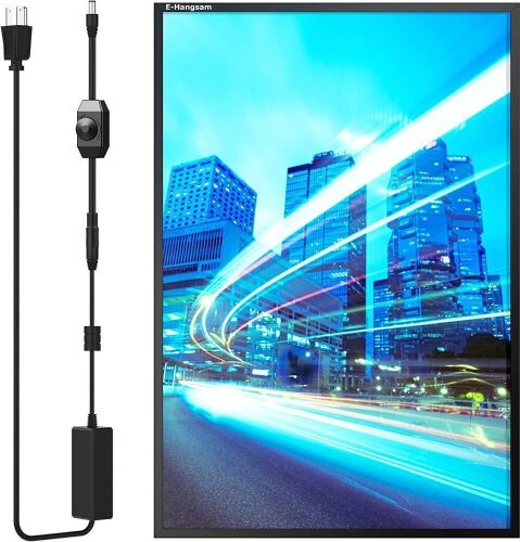 E-Hangsam 24x36 Inch LED Poster Frame with Dimmer On/Off Switch, Sleek Black Snap Open Design, Wall-Mounted  - Lot 51