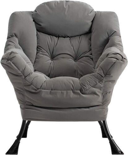 AcozyHom Modern Large Cotton Fabric Lazy Chair with Armrests and Side Pocket, Nanometer Grey  - Lot 377