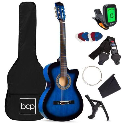 Beginner Acoustic Cutaway Guitar Set w/ Case, Strap, Capo - 38in  - Lot 274