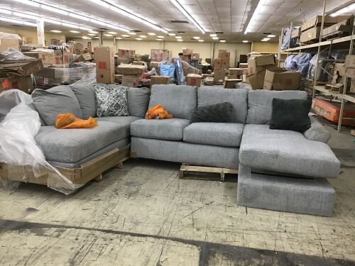 Broyhill Parkdale Silver Sectional - Small Rip, Dirty Needs Cleaned - Lot 15