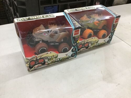 Set of 2 27MHz Mini Toy Dinosaur RC Remote Control Cars w/ 9mph Max Speed  - Lot 568