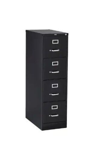 4 File Drawers Vertical File Cabinet, Locking, Black, Letter, 26.5"D - Dent on Back Left Corner - Lot 91