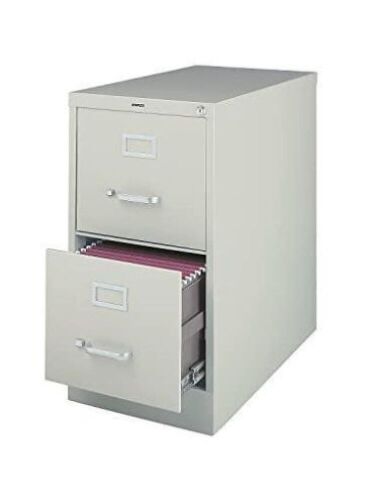 2-Drawer Vertical File Cabinet Locking Letter Gray 25-Inch D - Lot 97