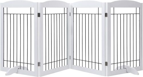 PAWLAND Extra Wide Freestanding Foldable Wooden Pet Gate, 96 in Wide 30 in Tall, 4 Panels White  - Lot 657