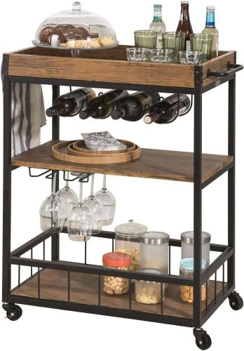 Haotian Rustic Mobile Kitchen Serving Cart with Removable Tray - Lot 745
