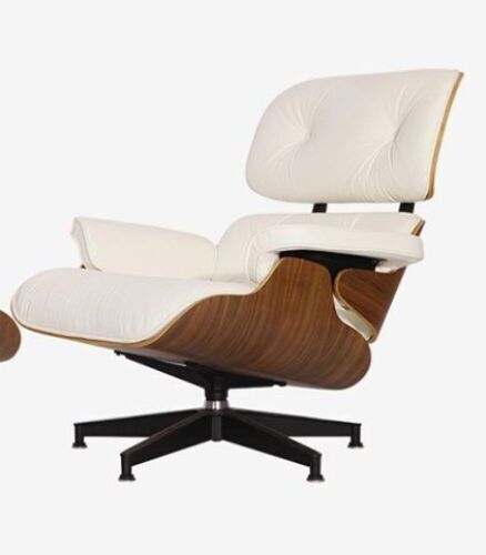 Mid Century Lounge Chair, White Leather  - Lot 35