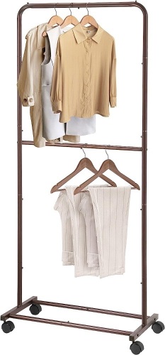 Simple Trending Rolling Double Rod Clothing Garment Rack - Lot 270