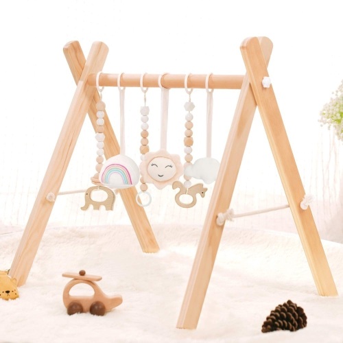 Foldable Wood Baby Gym w/ 6 Toys - Lot 305
