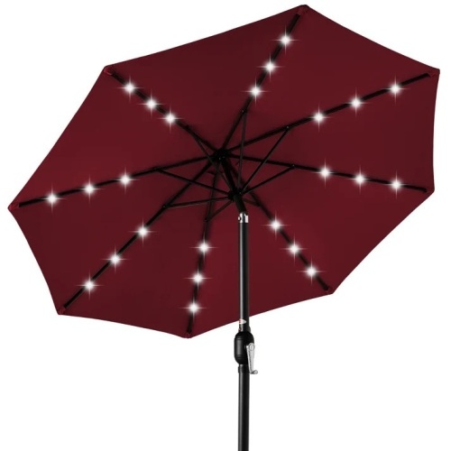 Solar LED Lighted Patio Umbrella w/ Tilt Adjustment, UV-Resistance - 10ft - Lot 4875