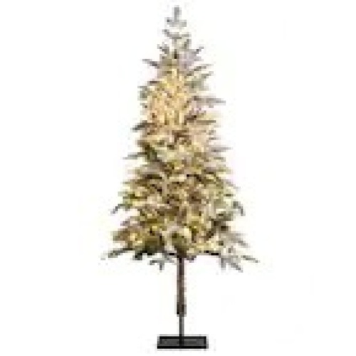6FT Pre-Lit Hinged Pencil Artificial Christmas Tree Snow-Flocked with Metal Stand - Lot 5235
