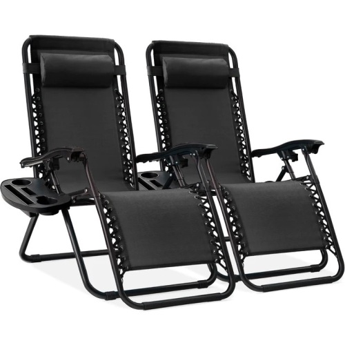 Set of 2 Adjustable Zero Gravity Patio Chairs Recliners w/ Cup Holders - Lot 5342