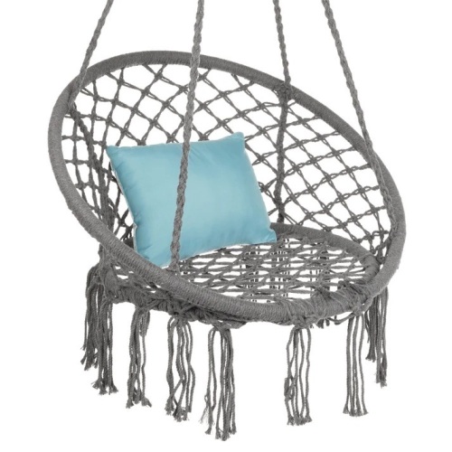 Cotton Macrame Hammock Hanging Chair Swing, Handwoven w/ Backrest - Lot 5514