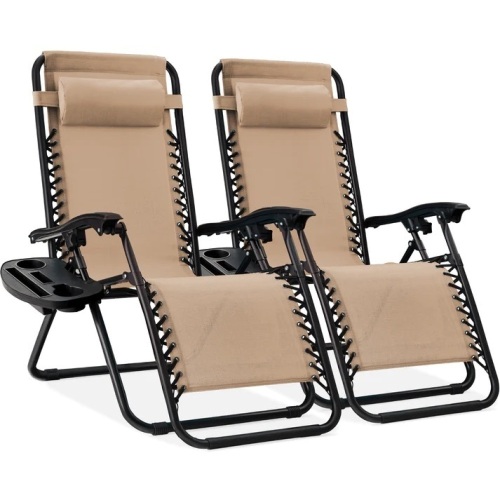 Set of 2 Adjustable Zero Gravity Patio Chair Recliners w/ Cup Holders - Lot 5515
