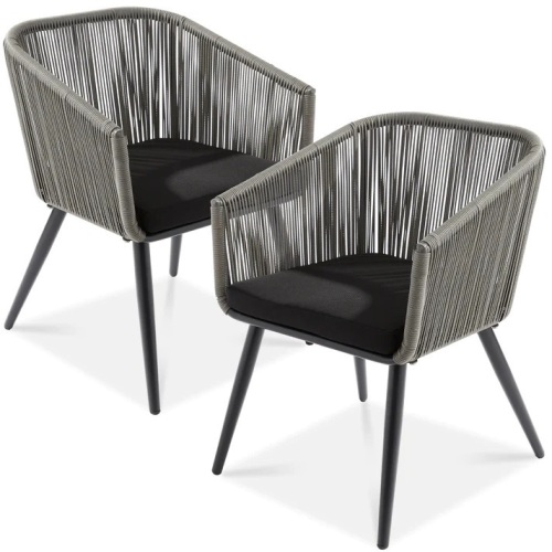 Set of 2 Indoor Outdoor Woven Wicker Patio Dining Chairs, 250lb Capacity - Lot 5530