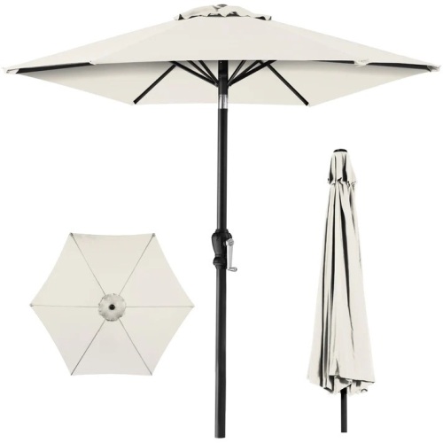 Outdoor Steel Market Patio Umbrella Decoration w/ Tilt, Crank Lift - 10ft - Lot 5535