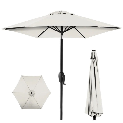 Outdoor Market Patio Umbrella w/ Push Button Tilt, Crank Lift - 7.5ft - Lot 5541
