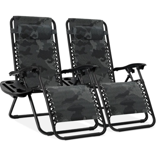 Set of 2 Adjustable Zero Gravity Patio Chair Recliners w/ Cup Holders - Lot 5542