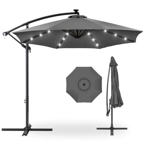 Solar LED Offset Hanging Patio Umbrella w/ Crank Tilt Adjustment - 10ft - Lot 5546