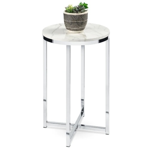 Round Coffee Side Table w/ Faux Marble Top, Metal Frame - 16in - Lot 5550