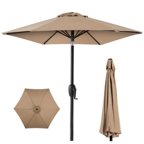 Outdoor Market Patio Umbrella w/ Push Button Tilt, Crank Lift - 7.5ft - Lot 5556