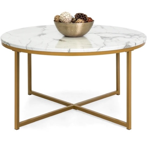 Round Coffee Table w/ Faux Marble Top, Metal Frame - 36in - Lot 5558