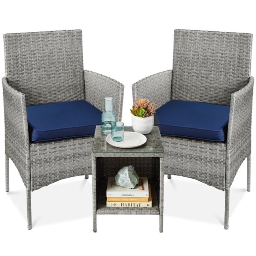 3-Piece Outdoor Patio Wicker Bistro Set w/ Side Storage Table - Lot 5566