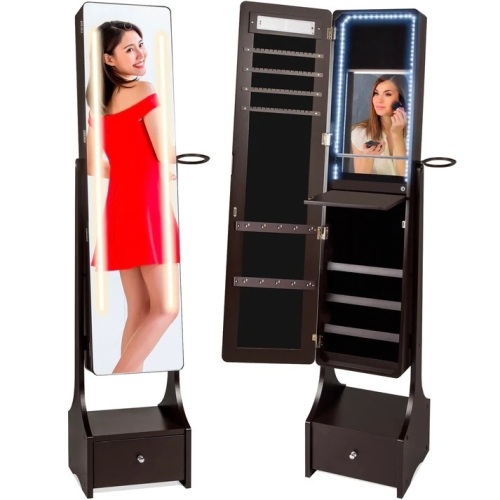 Standing Full Length LED Mirror Jewelry Armoire w/ Interior & Exterior Lights - Lot 5567