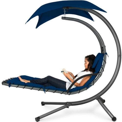 Hanging Curved Chaise Lounge Chair w/ Built-In Pillow, Removable Canopy - Lot 5571