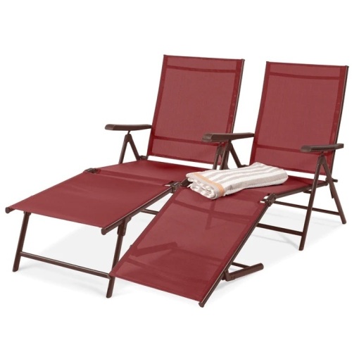 Set of 2 Outdoor Patio Chaise Recliner Lounge Chairs w/ Rust- Resistant Frame - Lot 5575