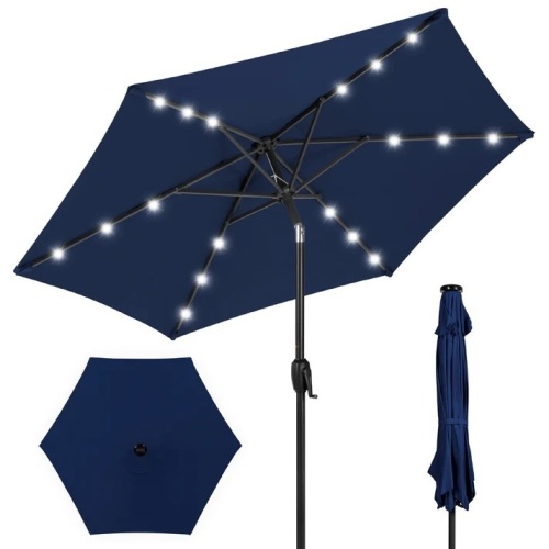 Outdoor Solar Patio Umbrella w/ Push Button Tilt, Crank Lift - 7.5ft - Lot 5610