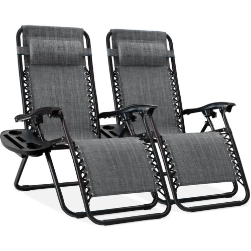 Set of 2 Adjustable Zero Gravity Patio Chair Recliners w/ Cup Holders - Lot 5611