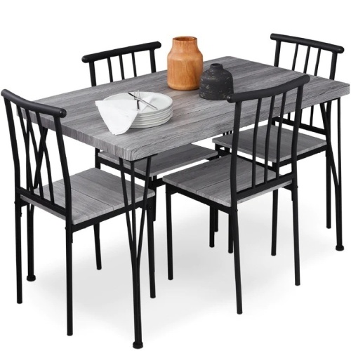 5-Piece Modern Metal and Wood Dining Table Furniture Set w/ 4 Chairs - Lot 5622