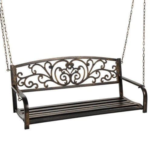 2-Person Metal Outdoor Porch Swing w/ Floral Accent, 485lb Weight Capacity - Lot 5637