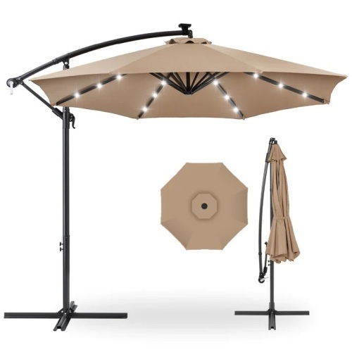 Solar LED Offset Hanging Patio Umbrella w/ Crank Tilt Adjustment - 10ft - Lot 5642