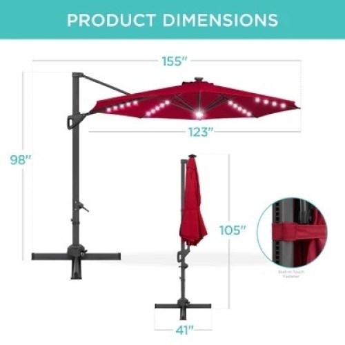 360-Degree Solar LED Cantilever Offset Patio Umbrella w/ Tilt - 10ft - Lot 5644