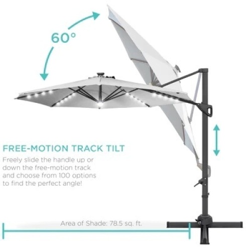 360-Degree Solar LED Cantilever Offset Patio Umbrella w/ Tilt - 10ft - Lot 5645