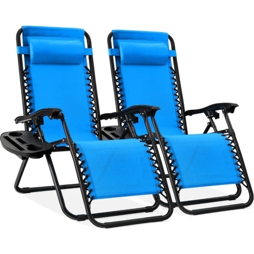 Set of 2 Adjustable Zero Gravity Patio Chair Recliners w/ Cup Holders - Lot 5647
