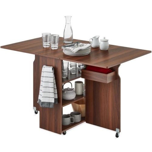 Multipurpose Folding Table w/ Wheels, 3 Storage Shelves, Cubby, Handle - Lot 5648