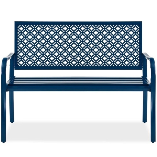 Indoor Outdoor Steel Bench w/ Geometric Backrest, Foot Levelers - Lot 5654