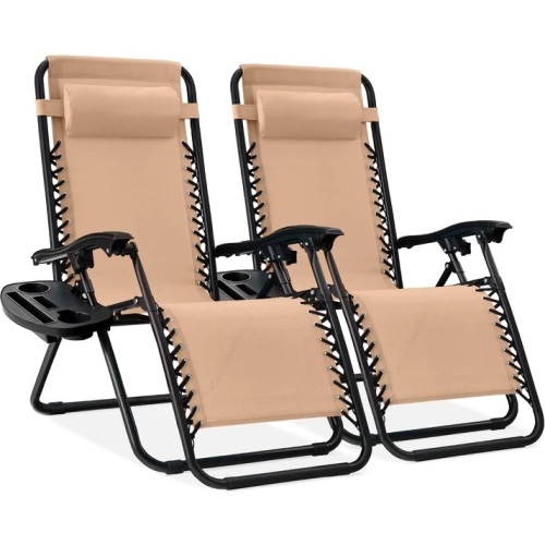 Set of 2 Adjustable Zero Gravity Patio Chair Recliners w/ Cup Holders - Lot 5694