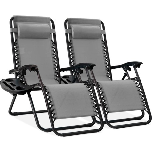 Set of 2 Adjustable Zero Gravity Patio Chair Recliners w/ Cup Holders - Lot 5707