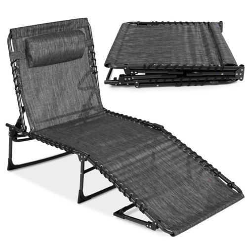 Portable Patio Chaise Lounge Chair Outdoor Recliner w/ Pillow - Lot 5709