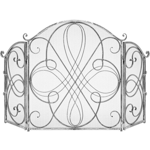 3-Panel Wrought Iron Metal Fireplace Screen Cover w/ Scroll Design - 55x33in - Lot 5714